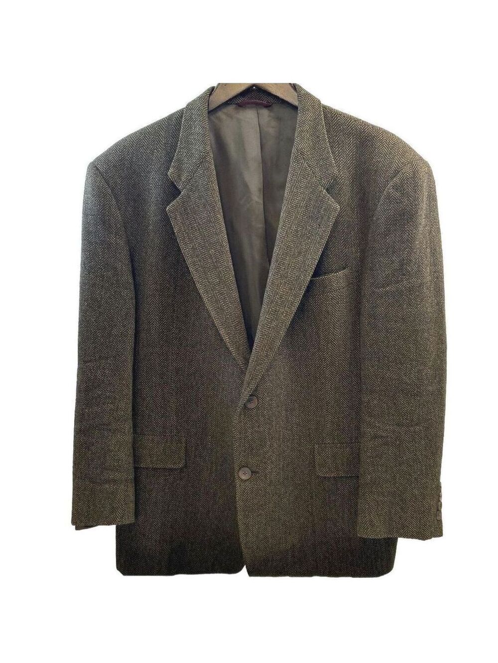 70s Hart Schaffner Marx Wool Blazer "Brown Herringbone" Men's 42S - VINTAGE